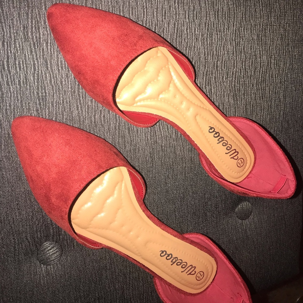 Red Suede Pointed Toe Flats (BRAND NEW NEVER WORN)